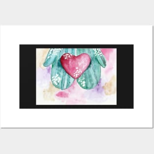 My heart belongs to you Watercolor Mittens Cute Posters and Art